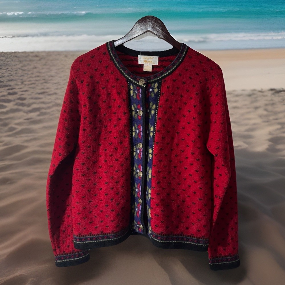 Vintage Tally-Ho Fair Isle Wool Cardigan Sweater Women's Size Medium Cottagecore